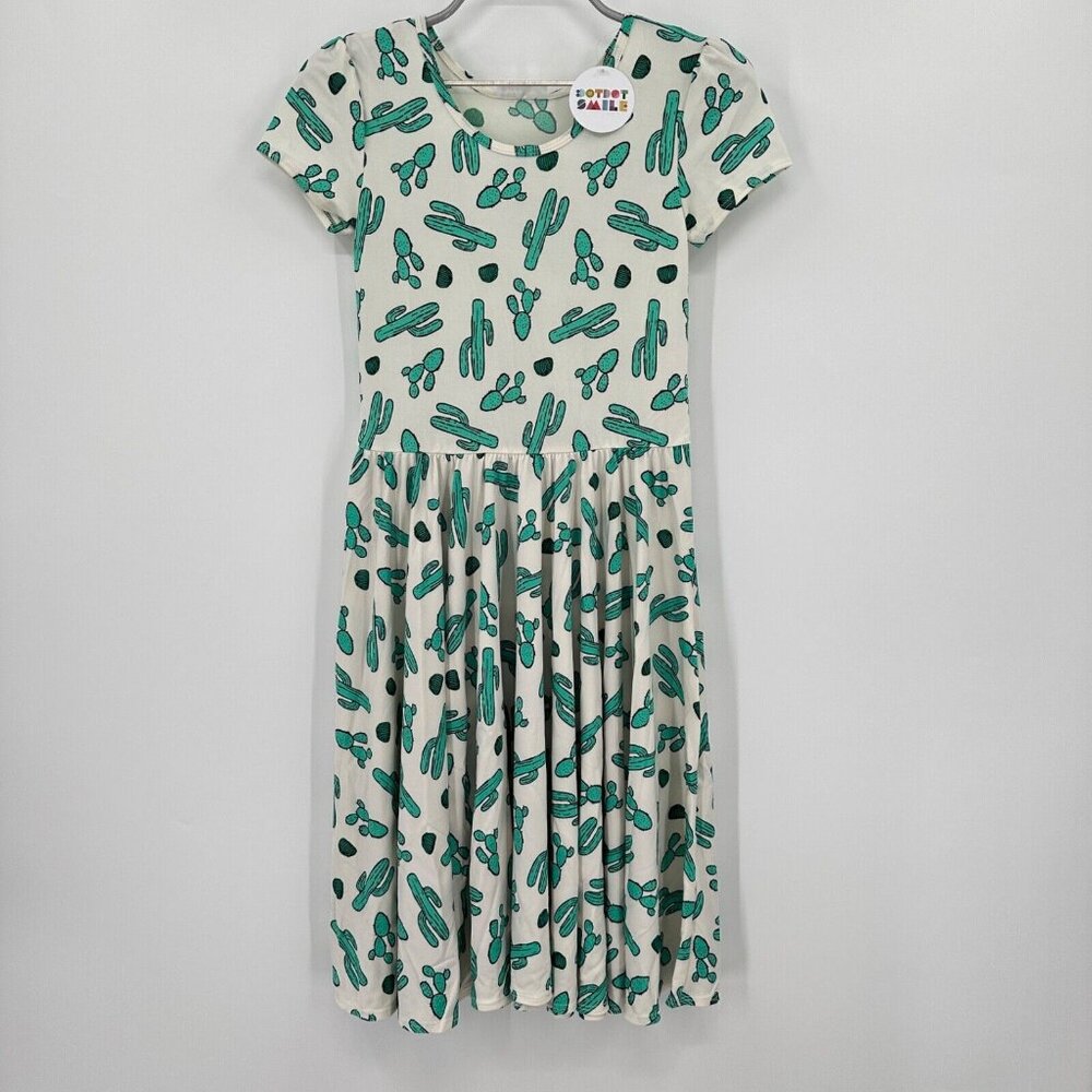 Dot Dot Smile Girl's Cap Sleeve Dress sz 7 Short Sleeve White Cactus Print NWT